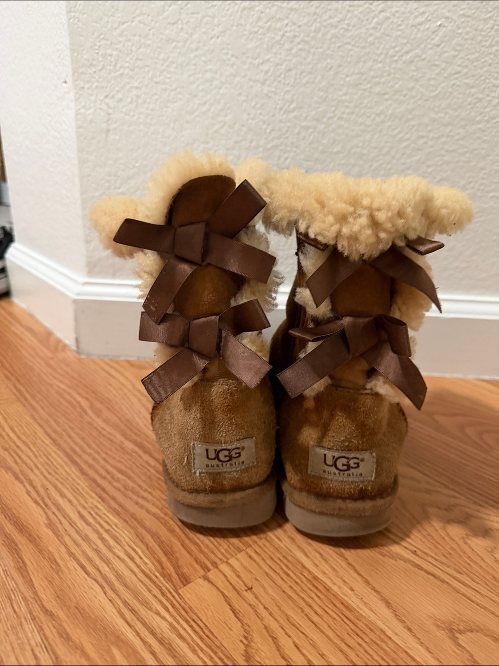 UGG Chestnut Suede Shearling Bow Back Boots